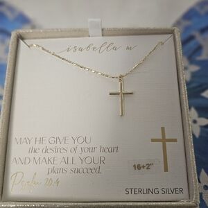 NWOT Sterling Silver Gold Color Cross Necklace